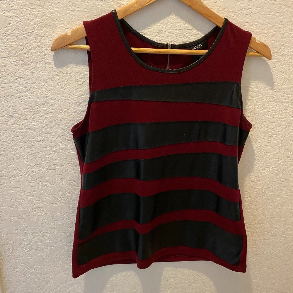 Alfani | Faux Leather Striped Autumn Blush Blouse